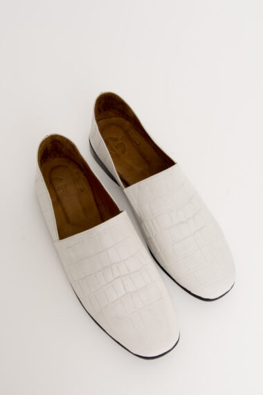 Mocasin Cuadrado Croco Blanco